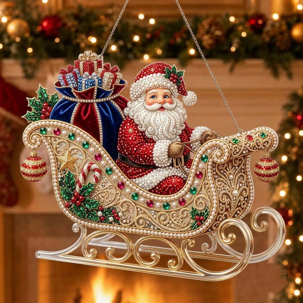 Sleigh Santa Christmas Mica Ornament GDTONTD2063