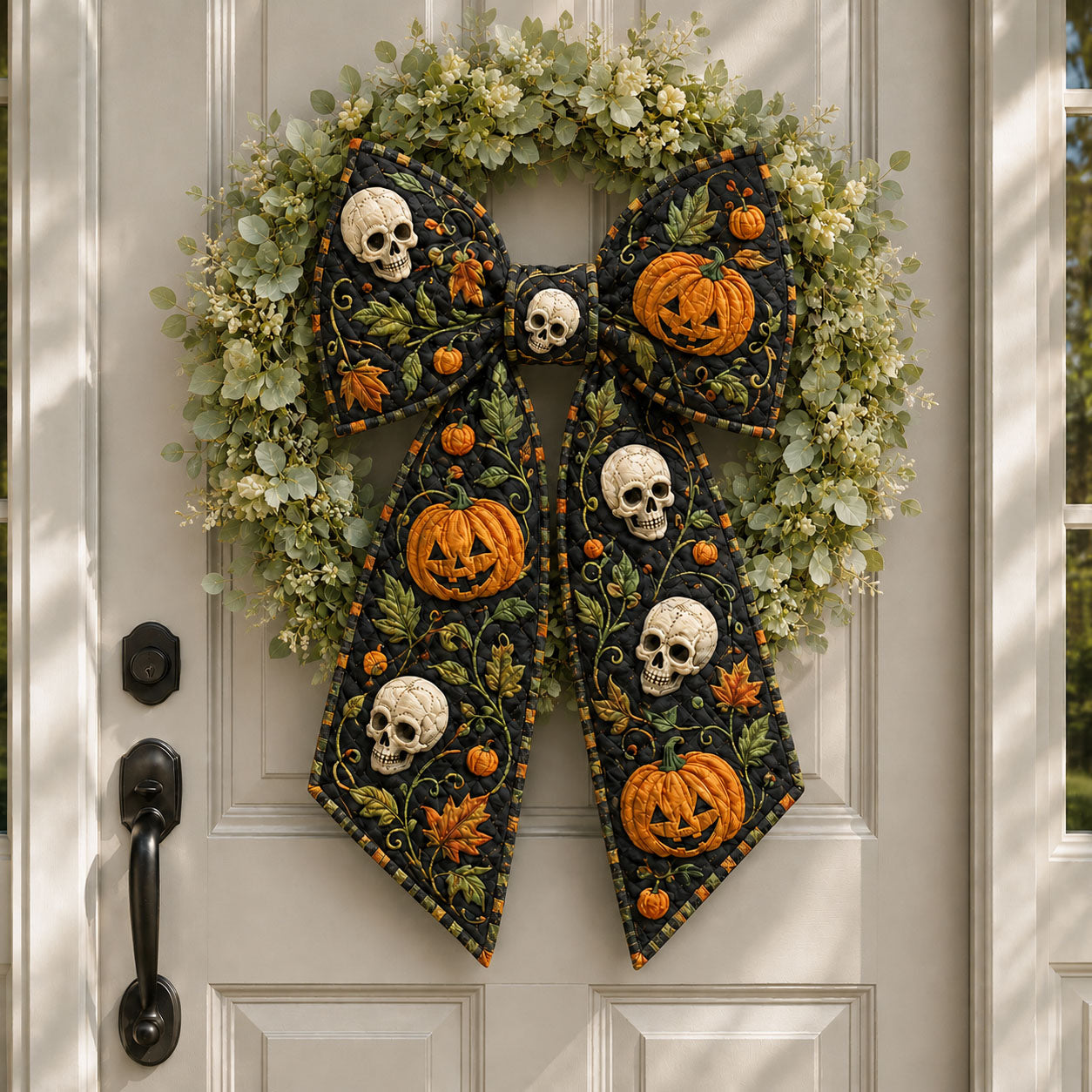 Pumpkin Skull Autumn Harvest Halloween Quilted Wreath Sash GFTOHNL1015