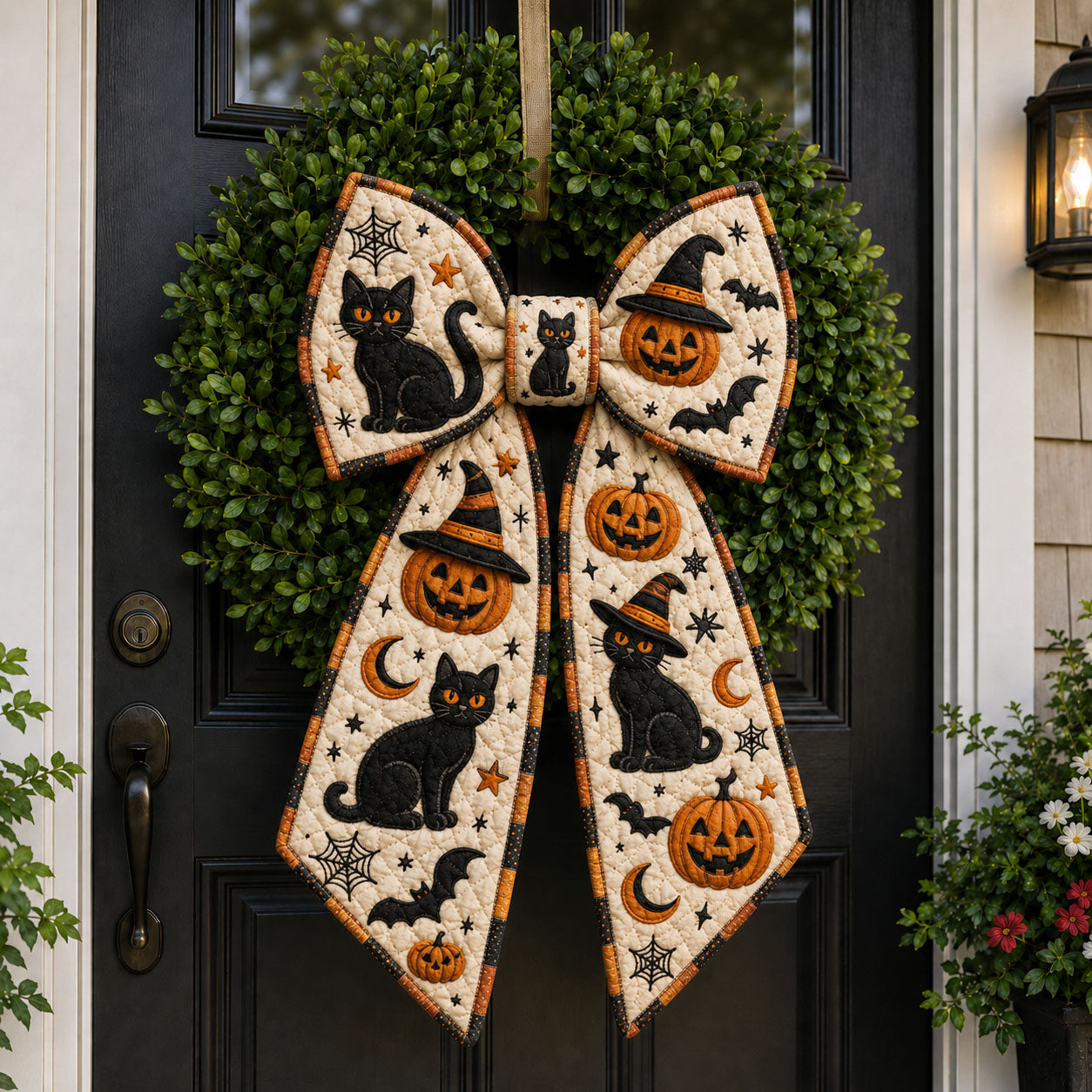 Black Cat Witch Pumpkin Halloween Quilted Wreath Sash GFTOHNL1016