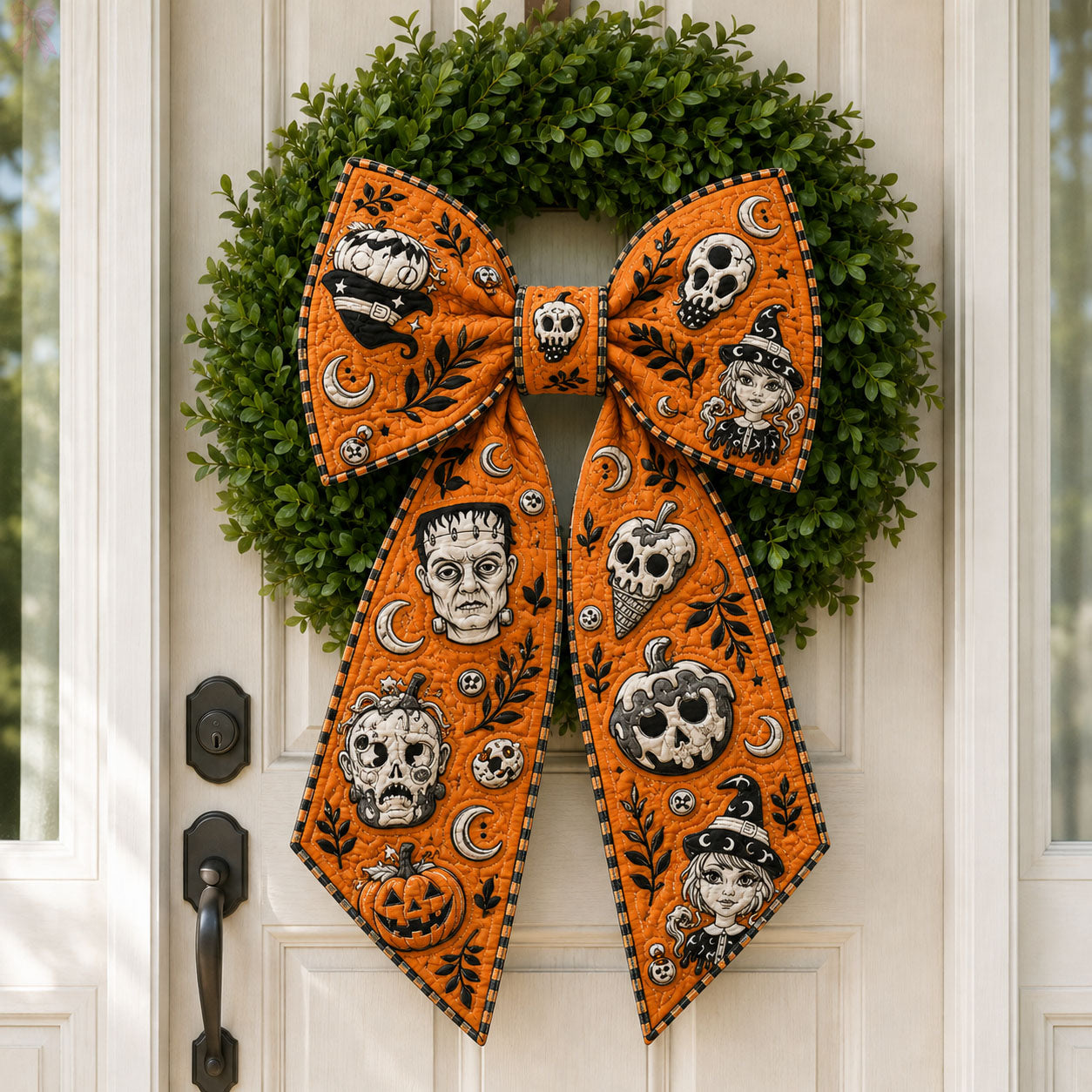 Spooky Halloween Witch Skull Pumpkin Quilted Wreath Sash GFTOHNL1017