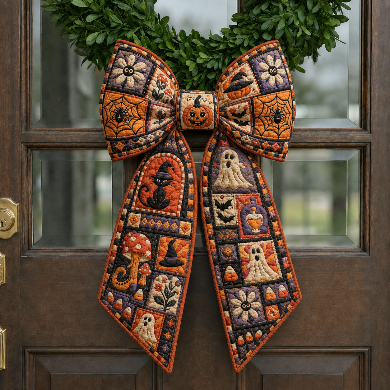 Patchwork Ghost Black Cat Halloween Quilted Wreath Sash GFTOHNL1018