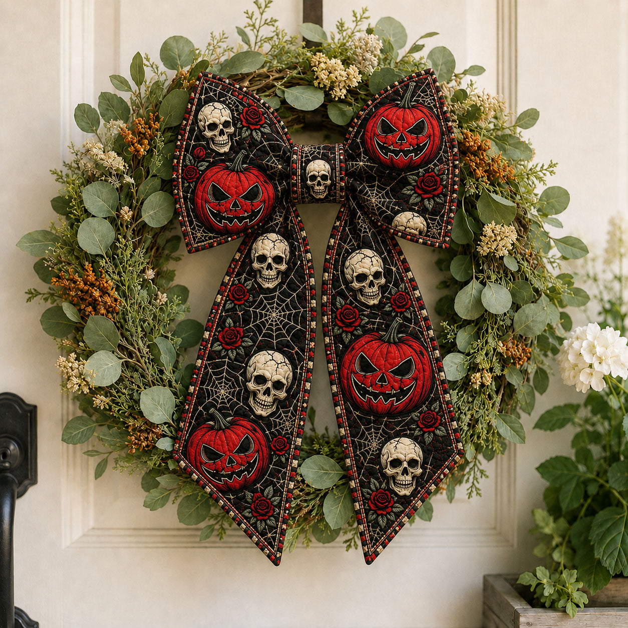 Gothic Pumpkin Skull Quilted Wreath Sash GFTOHNL1057