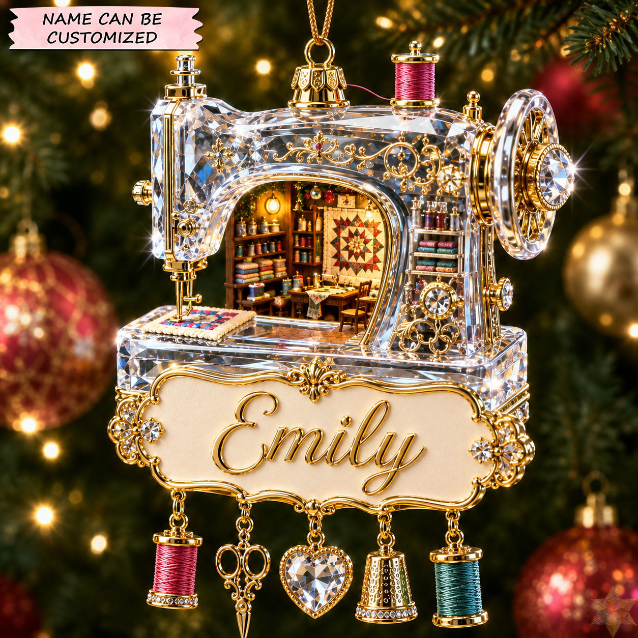 Sewing Machine Magic Christmas Mica Ornament QTCUZ GFTOHNL2608