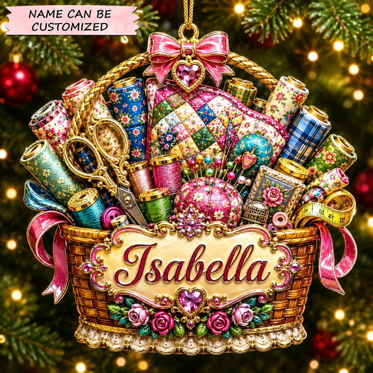Quilting Basket Joy Christmas Mica Ornament QTCUZ GFTOHNL2612