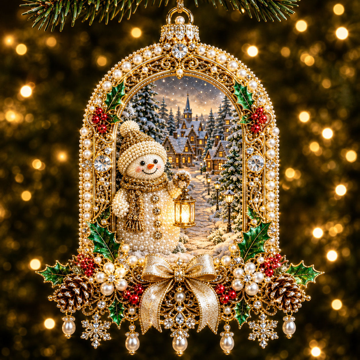 Snowman Lantern Village Christmas Mica Ornament GFTOHNL2679