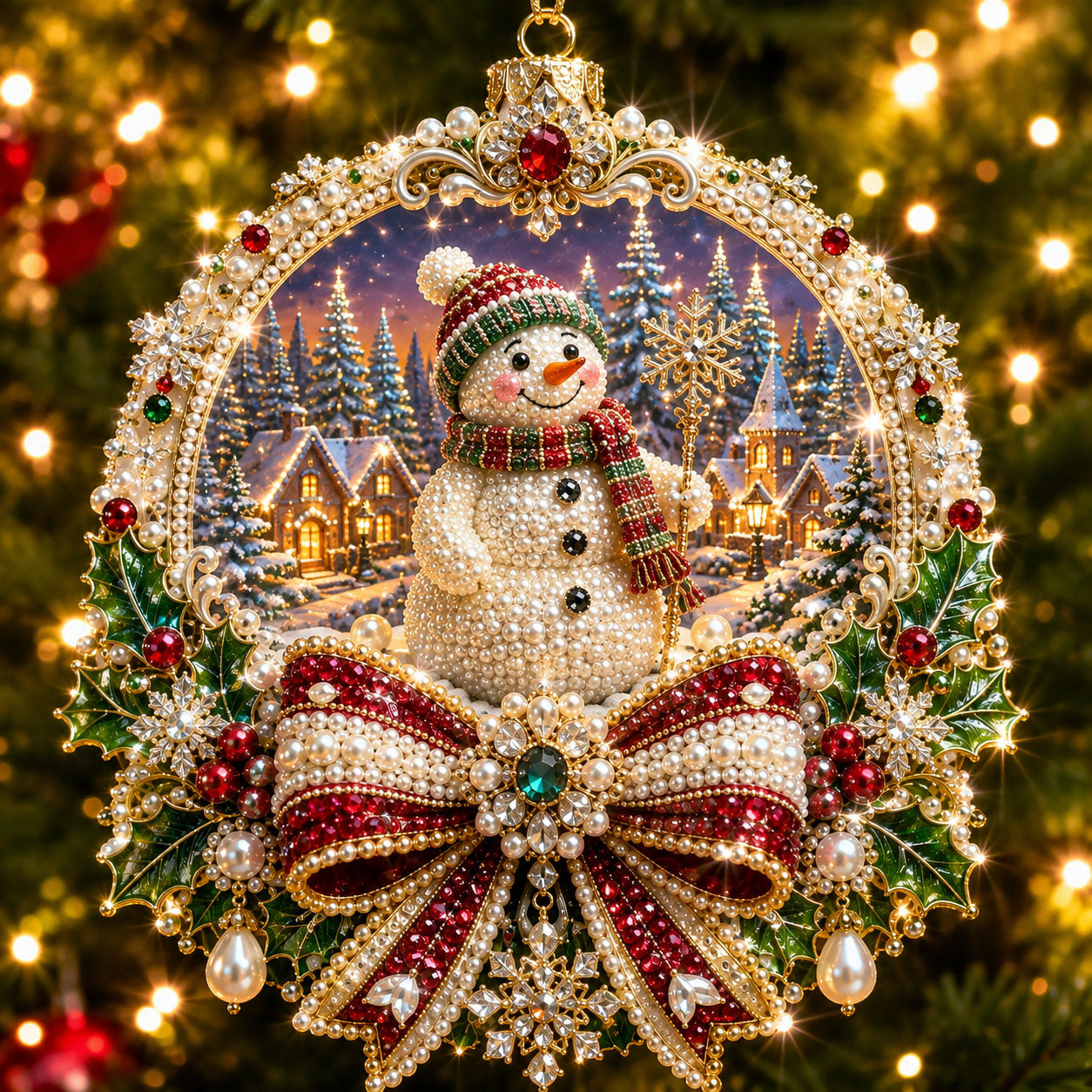 Snowman Winter Bow Christmas Mica Ornament GFTOHNL2683