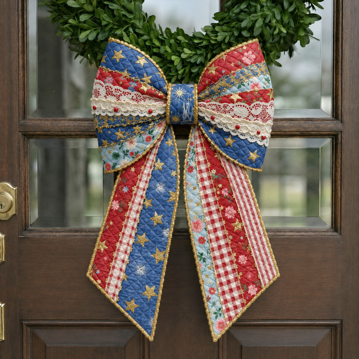 Vintage Americana Patchwork Lace Quilted Wreath Sash GFTOHNL684