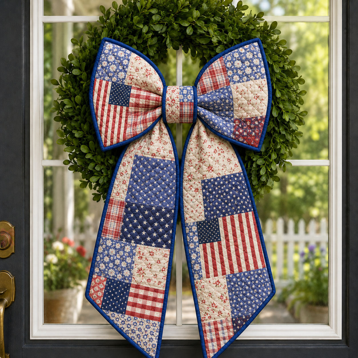 Vintage Patriotic Patchwork Quilted Wreath Sash GFTOHNL786