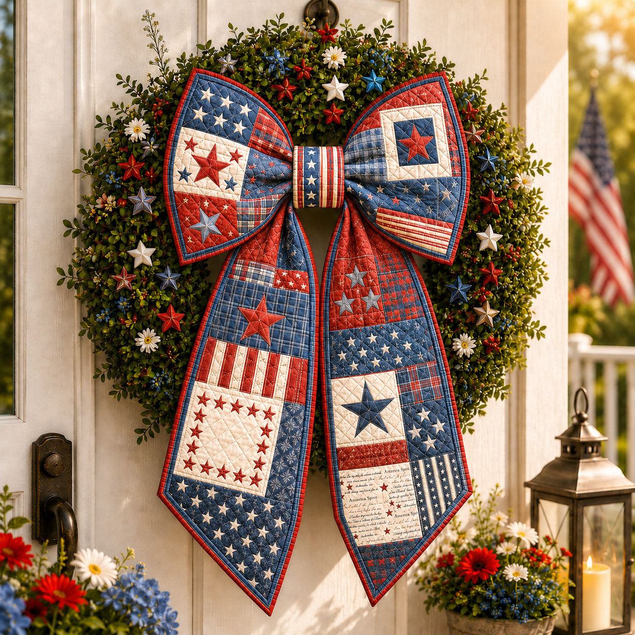 Americana Star Patch Quilted Wreath Sash GFTOHNL787