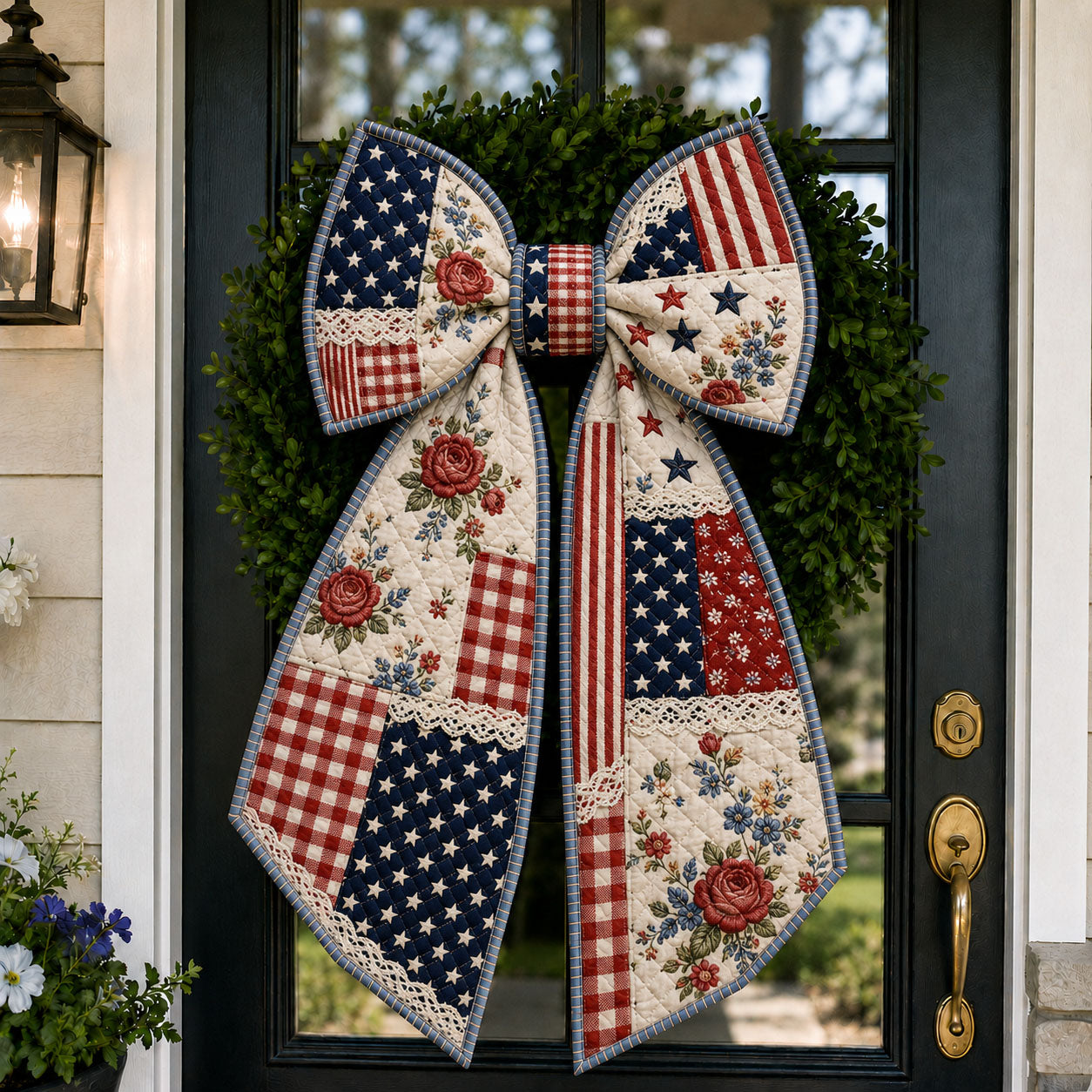 Patriotic Floral Lace Patchwork Quilted Wreath Sash GFTOHNL788