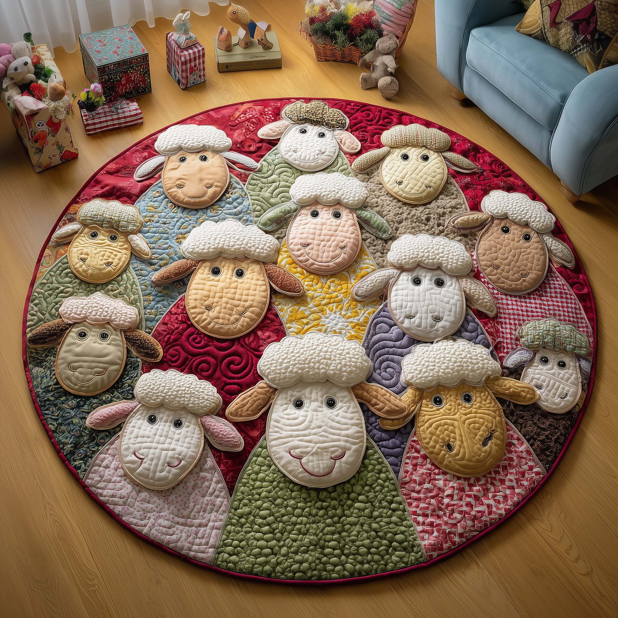 Patchwork Sheep Quilted Round Mat GFTOQM3103 – Willow Quilt
