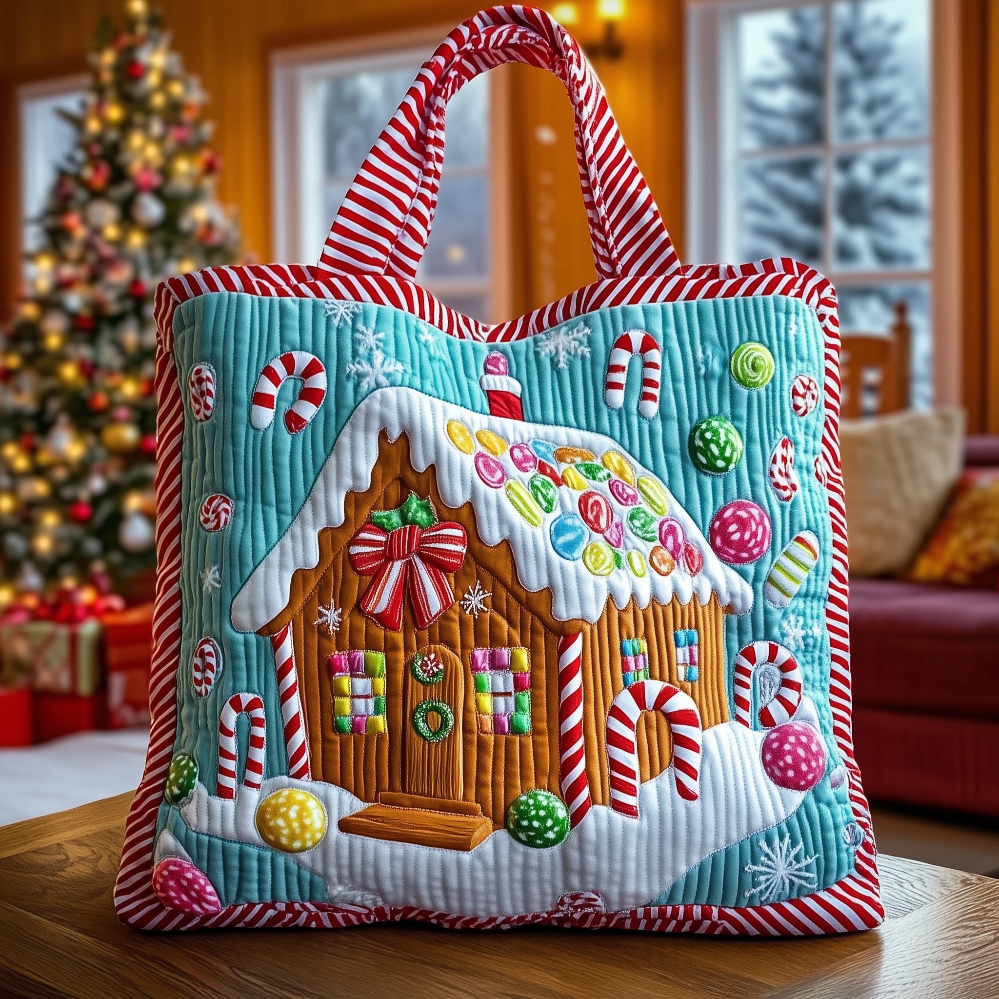 Sweet Gingerbread House Quilted Tote Bag GFTOTG432 Willow Quilt sweet-gingerbread-house-quilted-tote-bag-gftotg432-willow-quilt