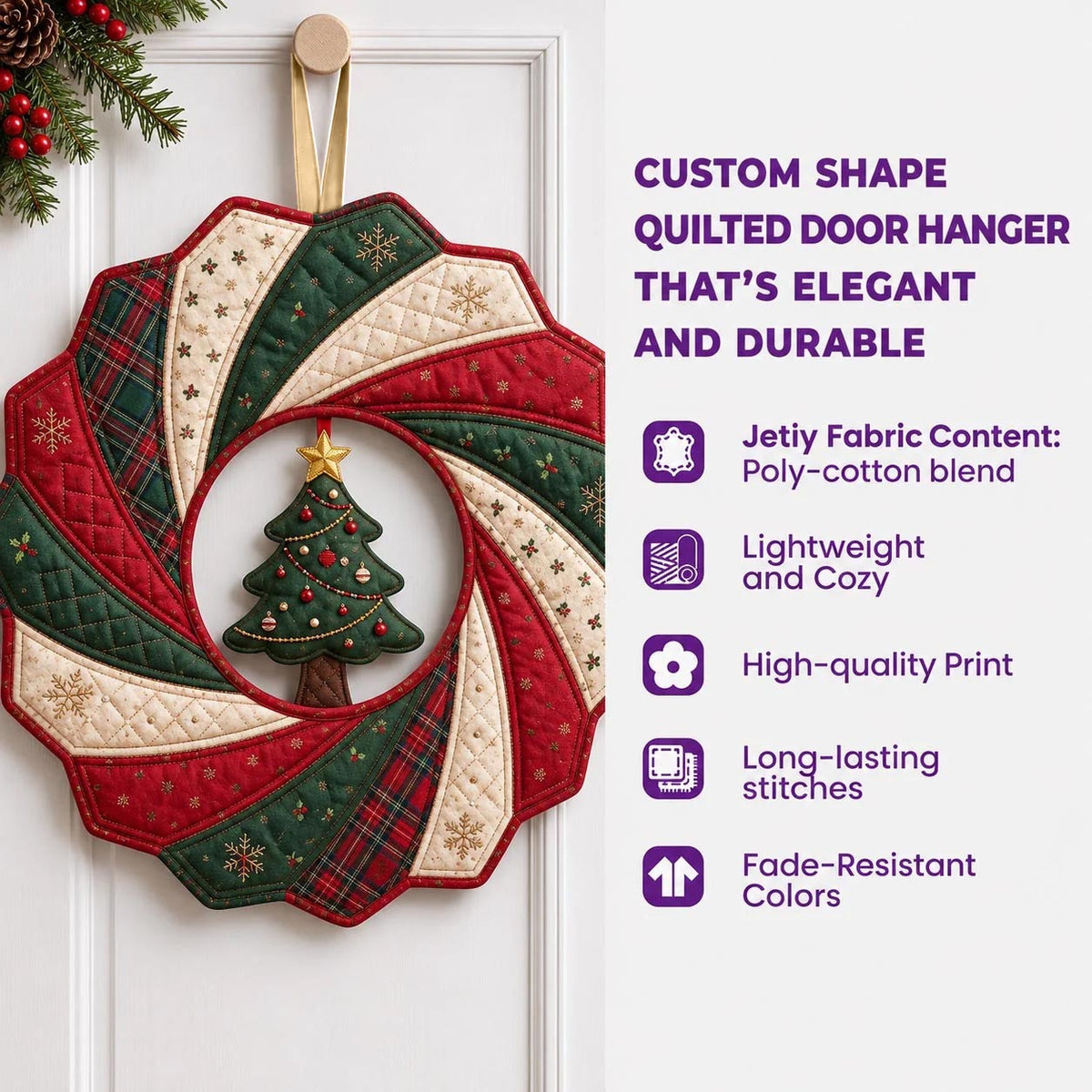 Highland Cow Christmas Magic Custom Shape Quilted Door Hanger GFTONPT1621