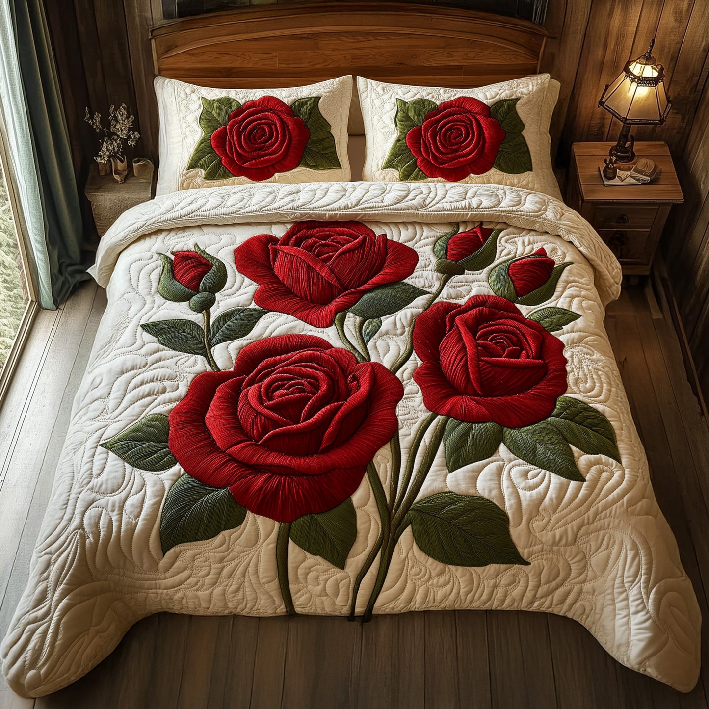 Timeless Scarlet Bloom 3-Piece Quilted Bedding Set GFTOTP5517