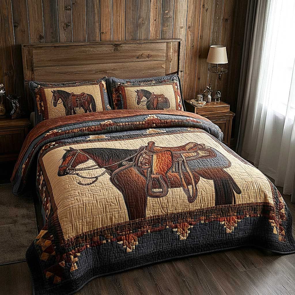 Prairie Horse 3-Piece Quilted Bedding Set GFTOMA8162