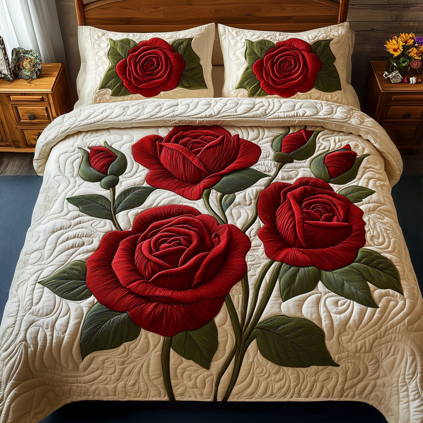 Timeless Scarlet Bloom 3-Piece Quilted Bedding Set GFTOTP5517