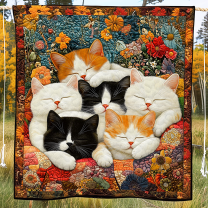 Adorable Cute Lazy Cat Floral Theme Quilted Blanket FCNL01