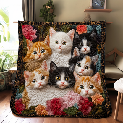 Adorable Cute Lazy Cat Floral Theme Quilted Blanket FCNL05