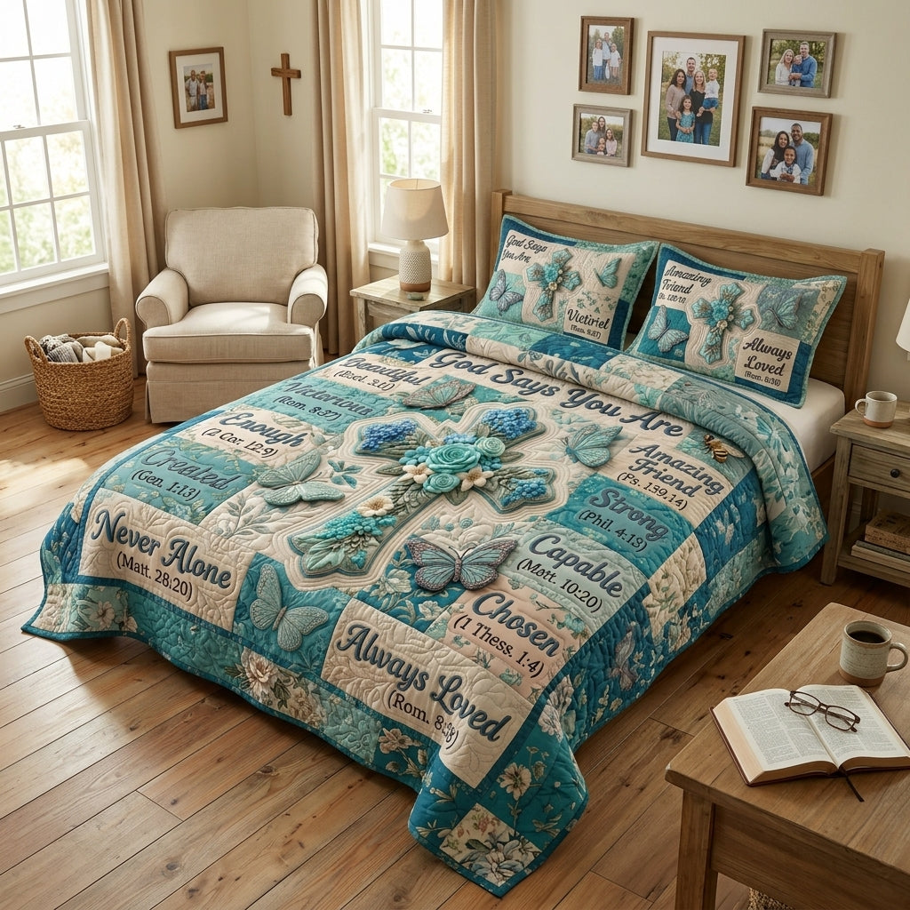 Floral Bible 3-Piece Quilted Bedding Set GFTONMU1360
