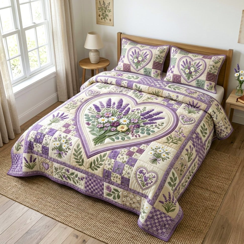 Floral Patchwork 3-Piece Quilted Bedding Set GFTONMU1373