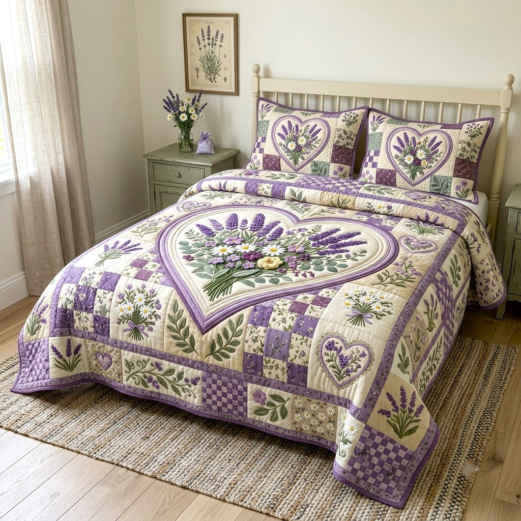 Floral Patchwork 3-Piece Quilted Bedding Set GFTONMU1373