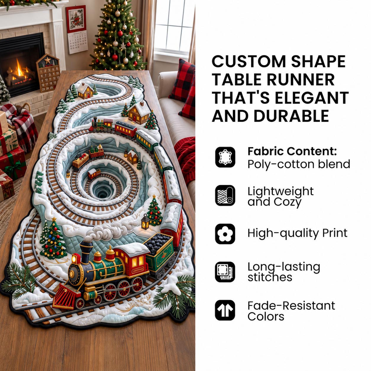 Christmas Polar Bears Custom Shape Quilted Table Runner GFTOHNL3374