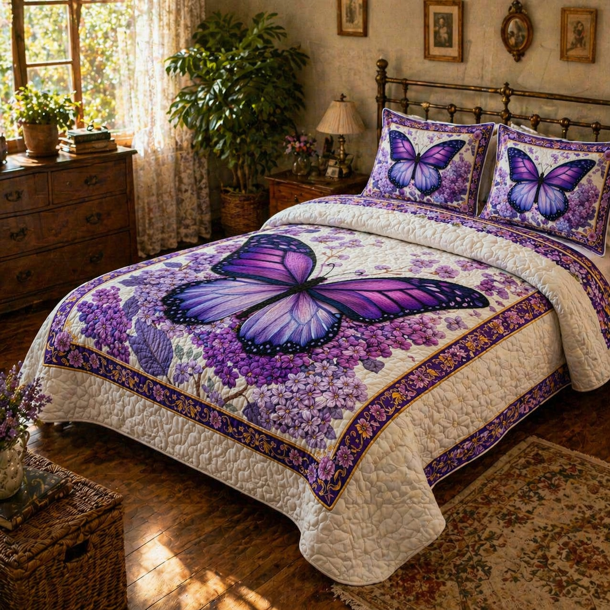 Lavender Butterfly Dream 3-Piece Quilted Bedding Set GFTOHD14036