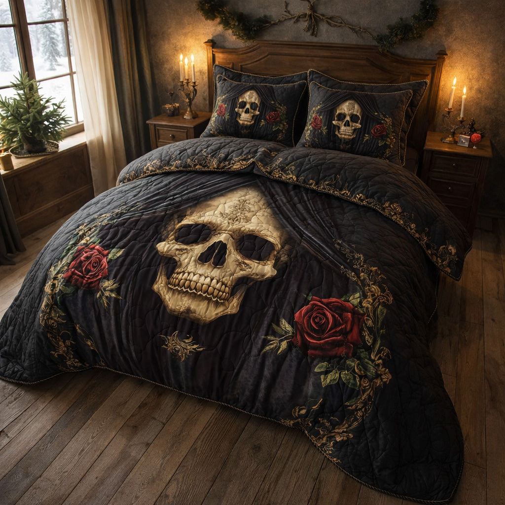 Mystique Solo Skull 3-Piece Quilted Bedding Set GFTOHD12837