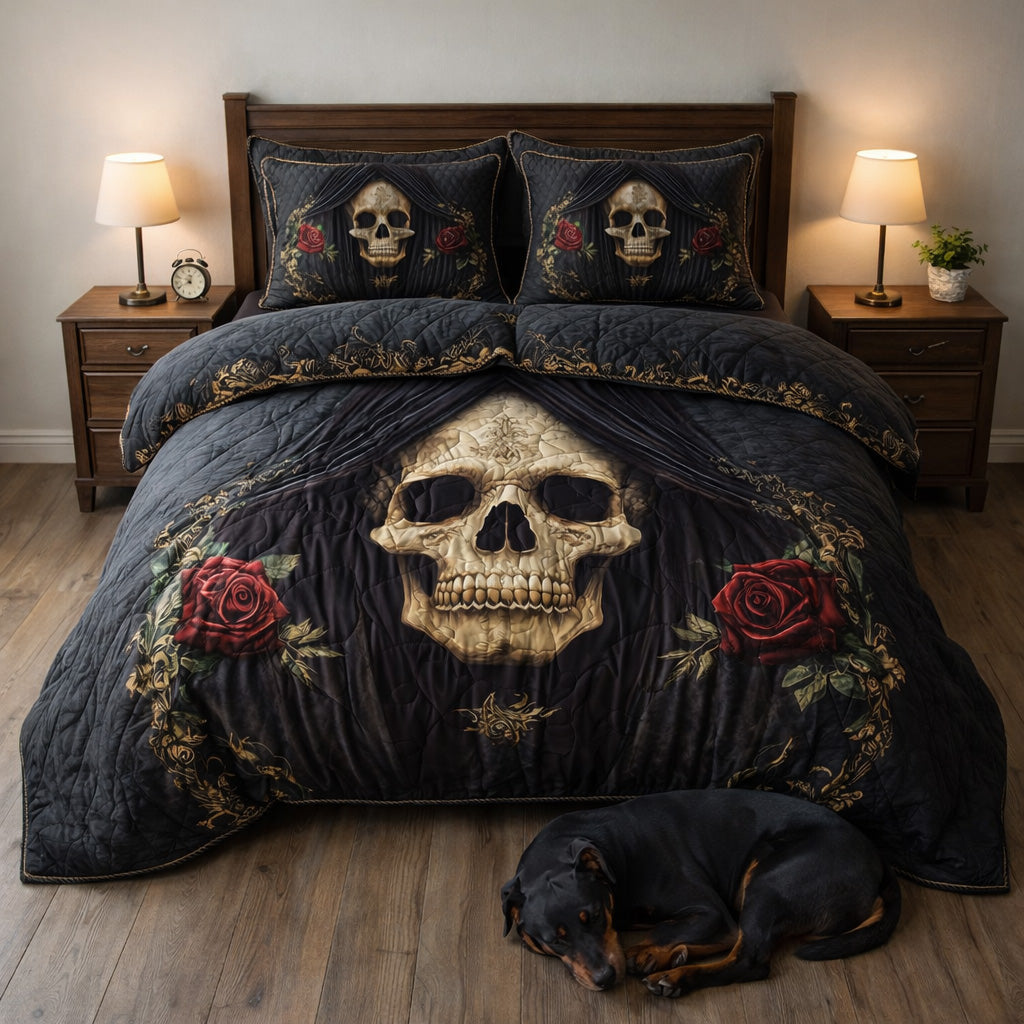 Mystique Solo Skull 3-Piece Quilted Bedding Set GFTOHD12837