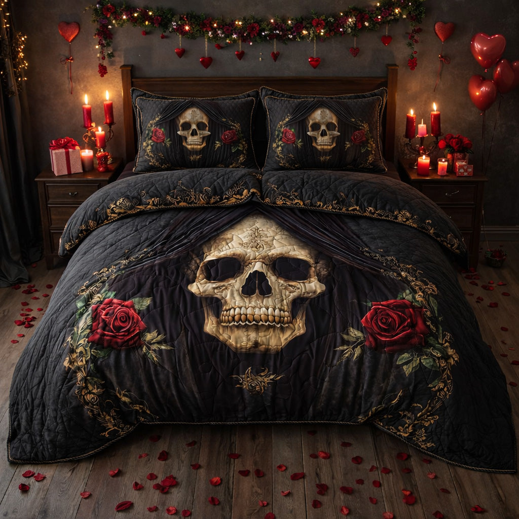 Mystique Solo Skull 3-Piece Quilted Bedding Set GFTOHD12837