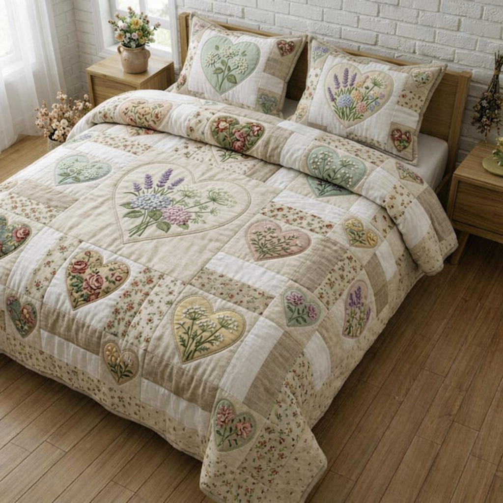 Flower Patchwork 3-Piece Quilted Bedding Set GFTOTG3635
