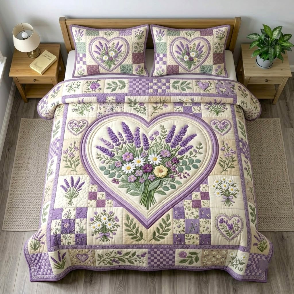 Floral Patchwork 3-Piece Quilted Bedding Set GFTONMU1373