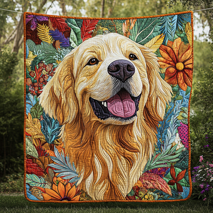 Floral Golden Retriever Quilted Blanket FGNL006
