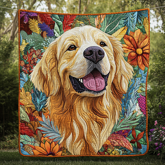 Floral Golden Retriever Quilted Blanket FGNL006