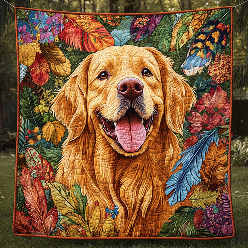 Floral Golden Retriever Quilted Blanket FGNL008