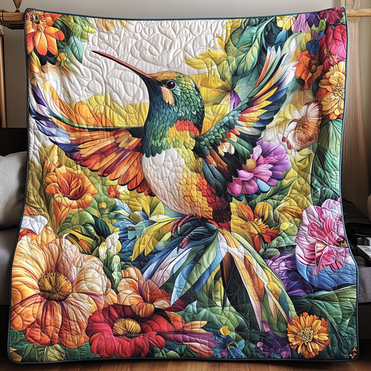Floral Humming Bird Quilted Blanket FHMNL02