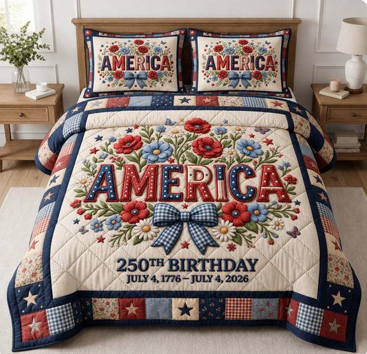 America 250 Floral 3-Piece Quilted Bedding Set GDTONTD09