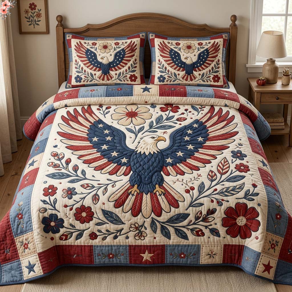Eagle Floral 3-Piece Quilted Bedding Set GDTONTD105
