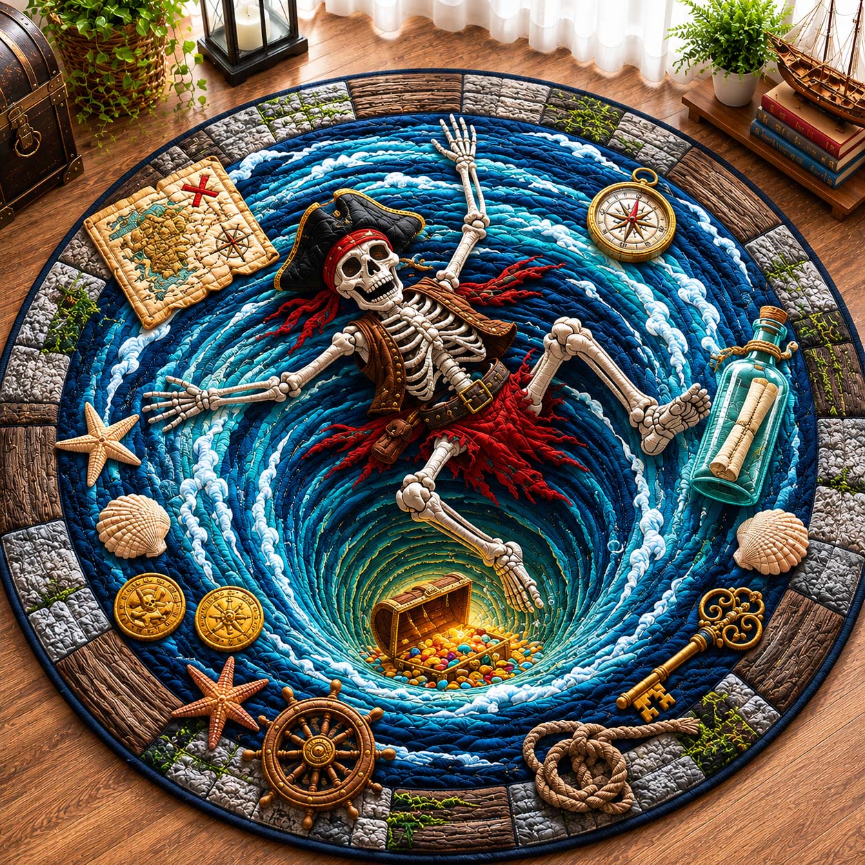 Pirate Whirlpool Curse Qulited Round Mat GDTONTD1055