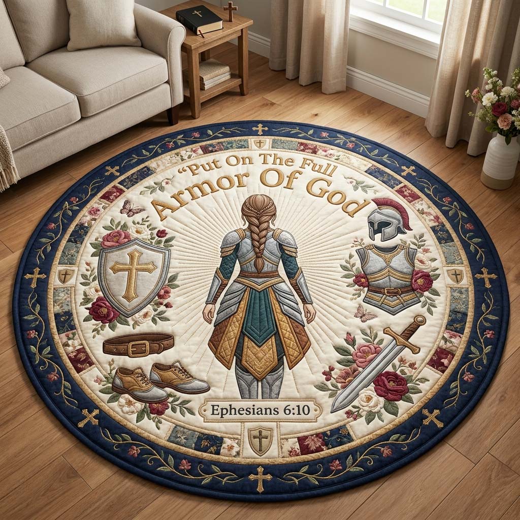 Prayerful Warrior Maiden Qulited Round Mat GDTONTD1087