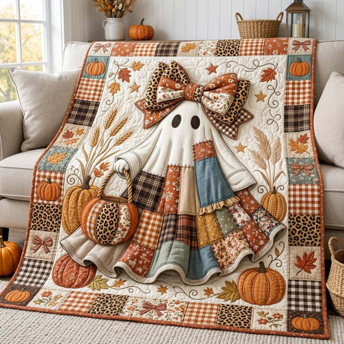 Leopard Bow Ghost Quilted Blanket GDTONTD1104
