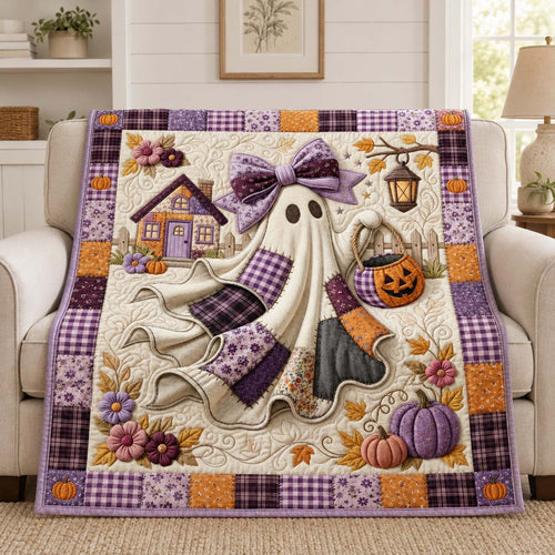 Purple Pumpkin Ghost Quilted Blanket GDTONTD1105