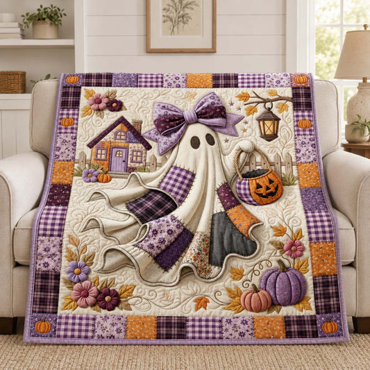 Purple Pumpkin Ghost Quilted Blanket GDTONTD1105