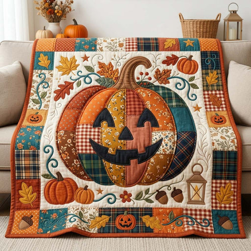 Teal Patch Pumpkin Quilted Blanket GDTONTD1109