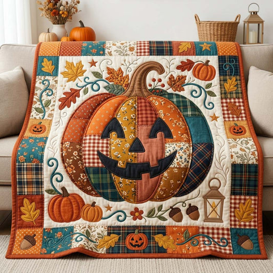 Teal Patch Pumpkin Quilted Blanket GDTONTD1109