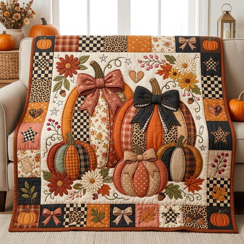 Bow Pumpkin Patch Quilted Blanket GDTONTD1113