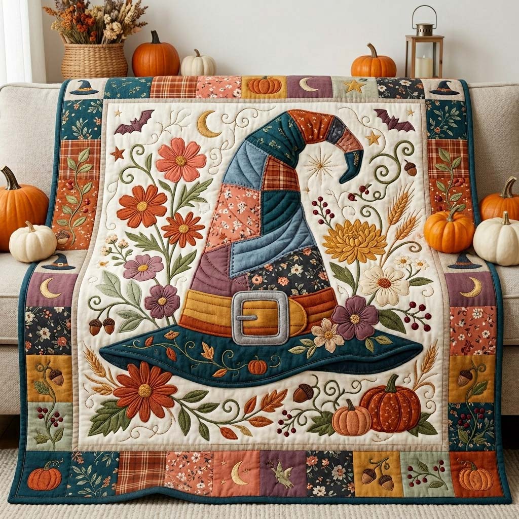 Teal Witch Hat Quilted Blanket GDTONTD1118