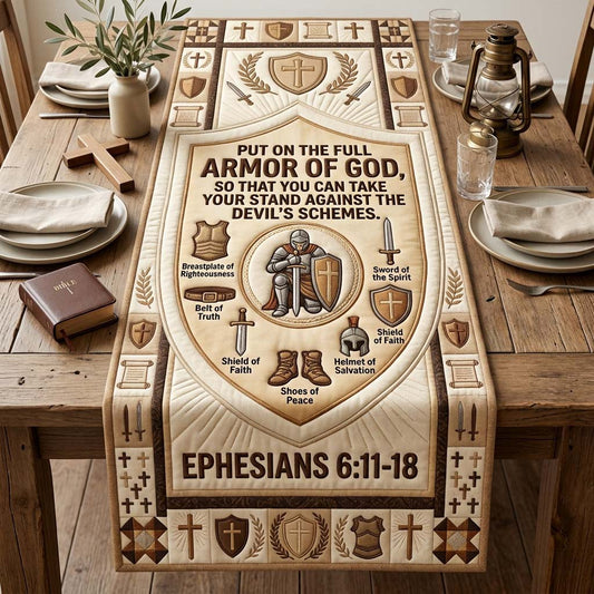 Cream Armor Shield Quilted Table Runner GDTONTD1162