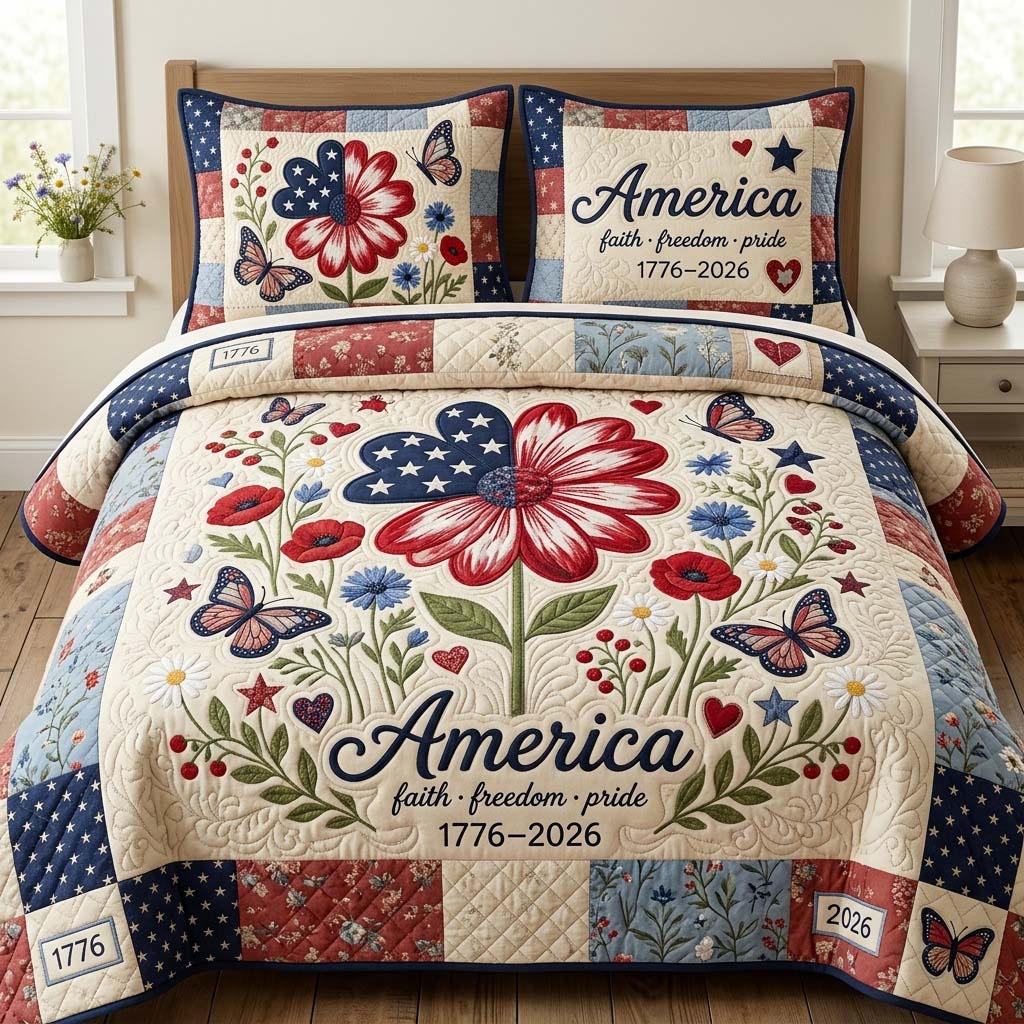 Faith Bloom 3-Piece Quilted Bedding Set GDTONTD117