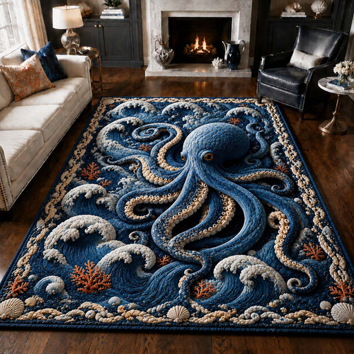 Blue Wave Octopus Area Rug GDTONTD1178